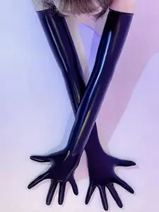 A pair of 0.4mm thick Malaysian natural latex material Kigurumi one-time molding Zentai men's and women's clothing accessories 60cm long black sexy latex gloves Party