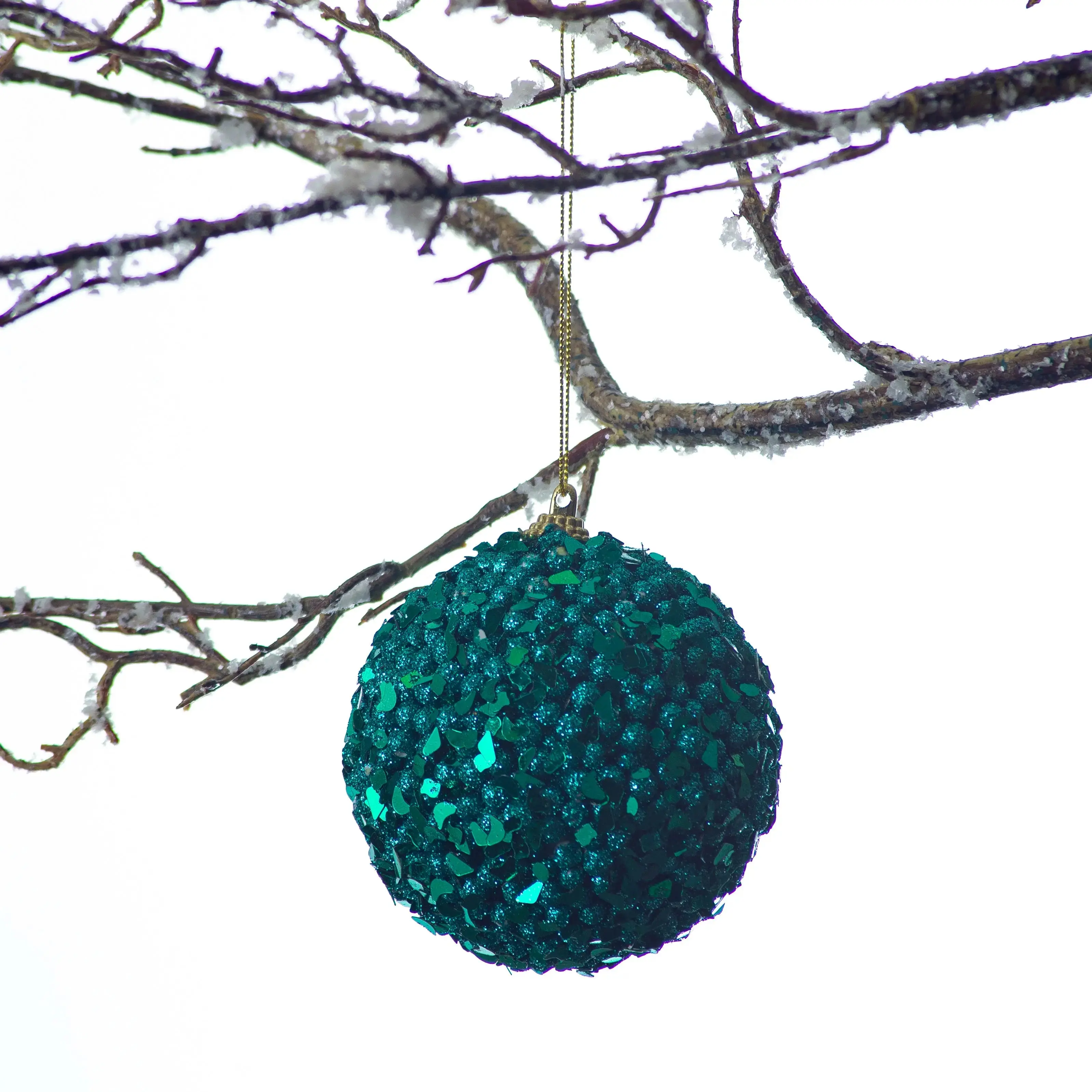 3.25 in Round Artistic Christmas Ornament - Green & Turquoise Glitter Finish, Sequin, Gold Trim - Accent Home Supplies, Gold Ball Ornament Christmas Decor, All Ages Holiday Tree Decor