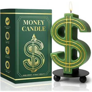 Money Candle with Engraved Gold Lines - Unique Gifts for Rich People – Money Drawing Candle Dollar Sign – Funny Gift Candles – Vanilla Scented Soy Wax Candles with Metal Tray – Unique Decor Gift