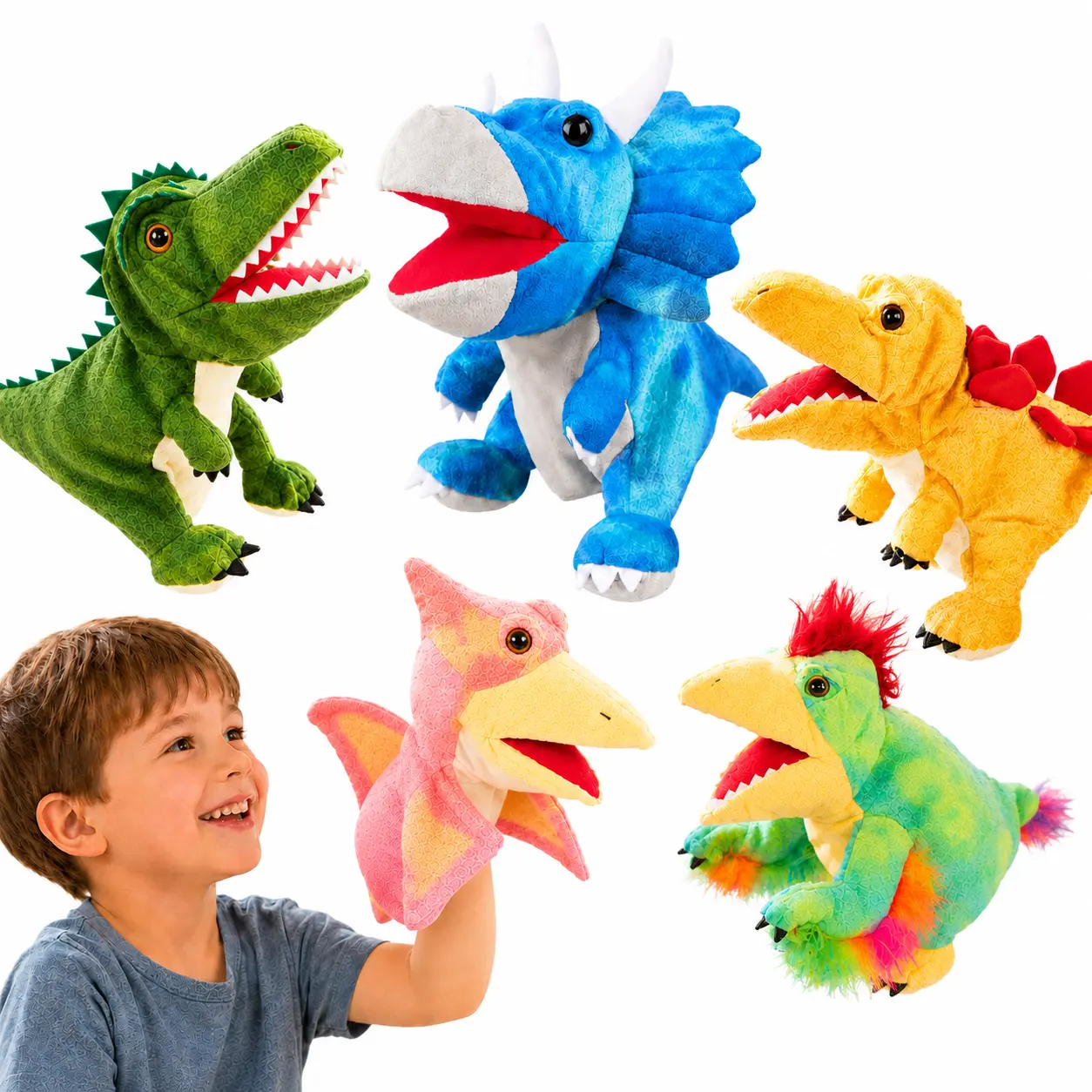 11-in Palm-Size Unisex Stuffed Toy Tyrannosaurus Rex Hand Puppet - Realistic Animal Character Stuffedtoy, Movable Mouth, Advanced Craftsmanship, Machine Washable Plush Fabric, Kids’ Gifts, Room Decorations, Pretend Play