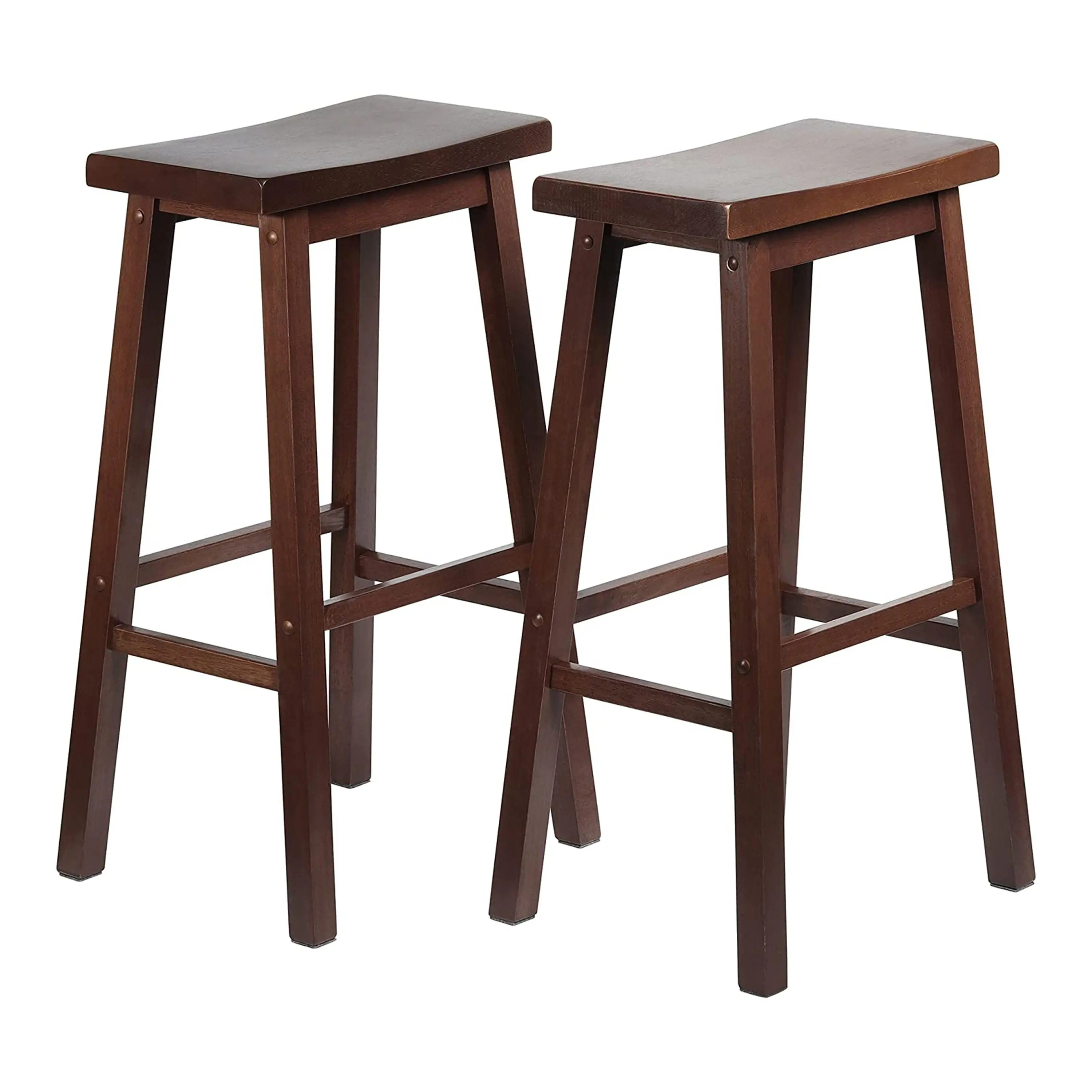PJ Wood Classic Saddle-Seat 29In Tall Kitchen Counter Stools, Walnut, Set of 2 PJ Wood Classic Saddle-Seat 29In Tall Kitchen Counter Stools, Walnut, Set of 2