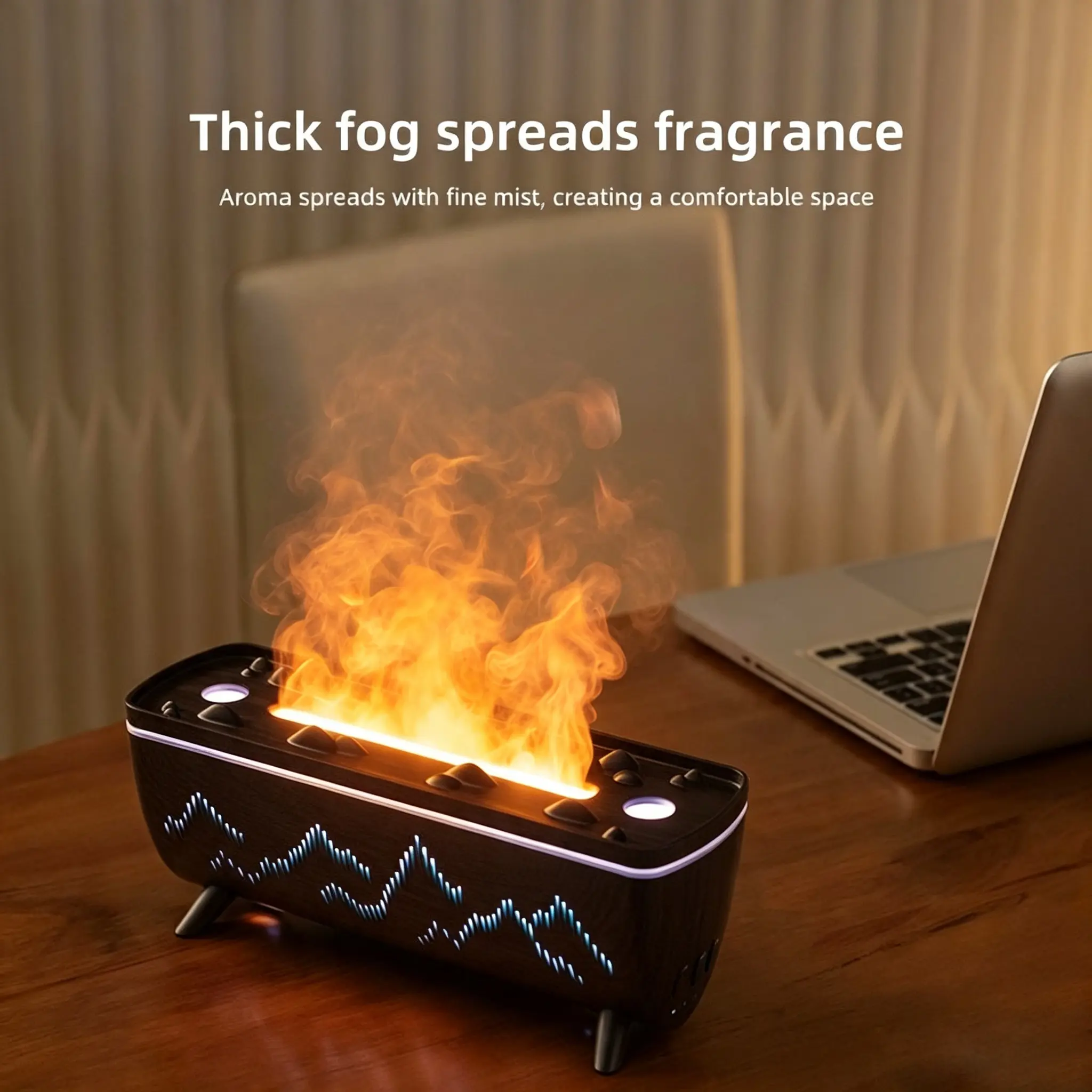 Remote control simulation flame aromatherapy machine desktop ultrasonic double spray humidifier home fragrance sprayer fireplace  machine Mist