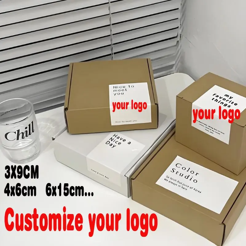 50-100PCS Customized Rectangular Logo White Paper Material Design Your Own Gift Box Stickers Personalized Company Logo