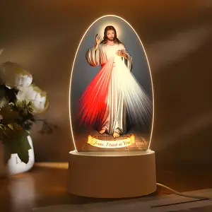 Acrylic Christian Jesus Night Light, USB Powered Table Lamp, Warm Color Lighting, Religious Home Decor, Church Souvenir, Ideal Gift, Religious Decoration, Stylish Religious Decor, Spiritual Decor