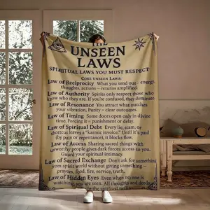 Spiritual Laws You Must Respect Flannel Blanket, 1 Count Vintage Occult Soft Throw, Mystical Wall Decor, Cozy Nap Blanket for Home Office Travel, Suitable for Sofa Bed Couch, Gift for Witchy Friends, Esoteric Statement Piece