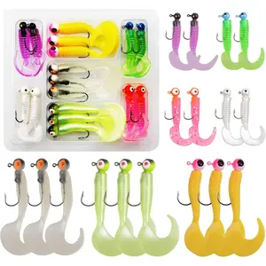 Soft Plastic Fishing Lure Jig  Hook Kit,17pcs/110pcs Grub Worm Lures Crappie Jigs Grub Tail for Saltwater Freshwater, Trout Crappie Fishing