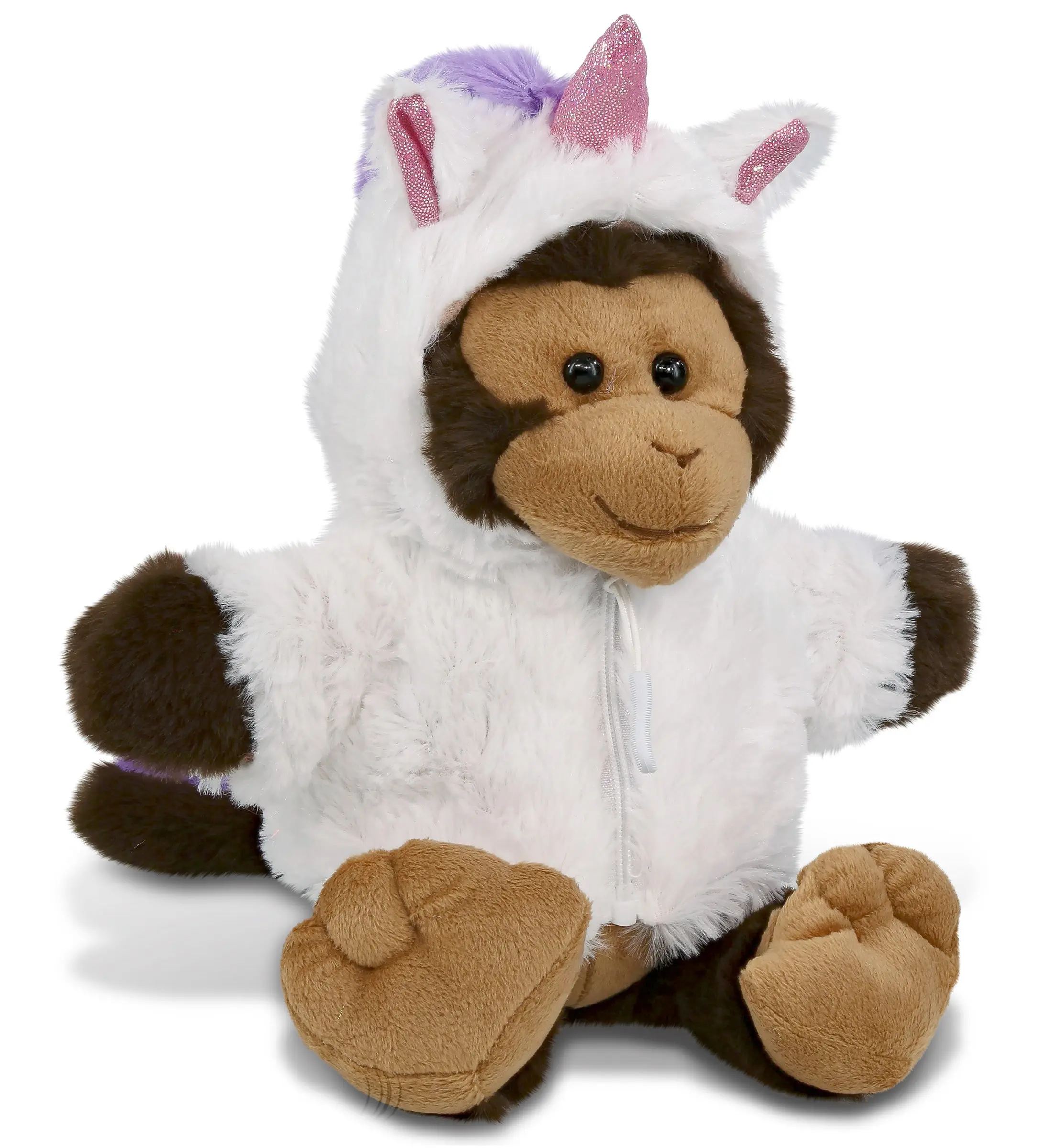 DOLLIBU 9" Monkey Unicorn Fluffy Stuffed Animal Toy - Polyester Super Soft Toy with Removable Unicorn Coat, Sparkling Pink Horn, Fantasy Design, Ideal for Ages 0-12 Imaginative Play & Cozy Snuggling, Fluffy Stuffed Toys