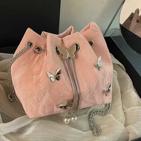 Crossbody butterfly Bucket bag for Women,Drawstring Purse,Lightweight bag