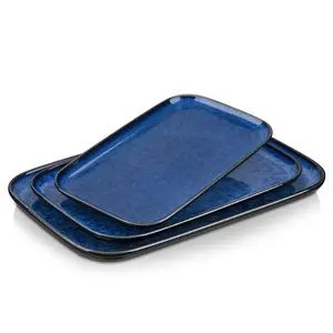 vancasso Stern Serving Platter & Tray Set, 3-Piece Ceramic Serving Plates for Parties, 15.1/13.1/11 Inches Easy-Clean Large Serving Dish for Main Course and Side Dishes Dinnerware
