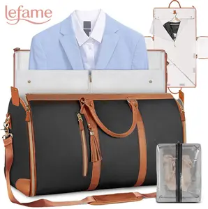 Lefame Travel Duffel Bag with Garment Section & Shoe Compartment 57L Soft Weekender Water-Resistant PU Leather Adjustable Strap for 3-5 Day Trips Storage Transportation Bag Leakproof Carry On Traveling Bag