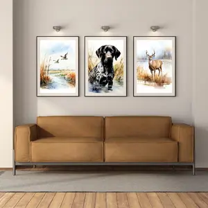 Boy Nursery Wall Art Hunting, Set of 3, Black and White German Shorthaired Pointer, Baby Boy Nursery Decor, Deer and Mallard Duck Décor