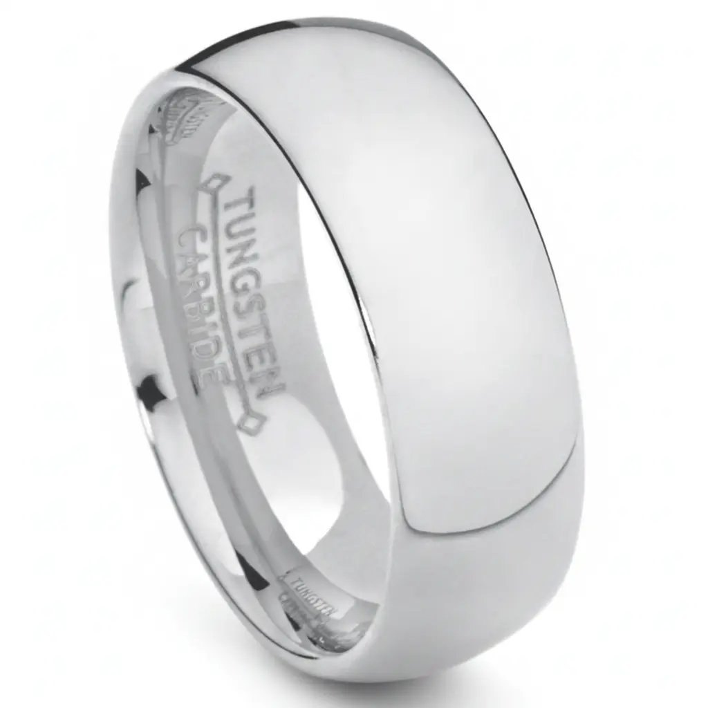 Men's 7MM Dome Shape Tungsten Carbide Engagement Wedding Band - Laser Engrave, Wedding Ring-Ready Style, Rings in Sizes 5 to 15