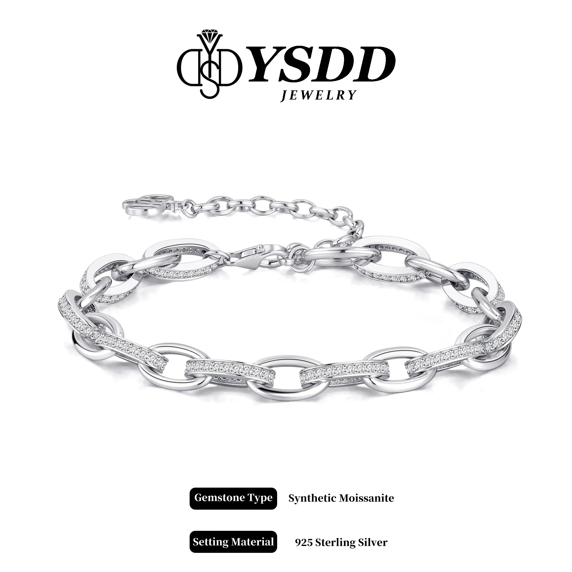 【#550 Be Together】Stylish 11g Full Moissanite Chain Link Bracelet vvs Synthetic Moissanite Bracelet in 925 Sterling Silver