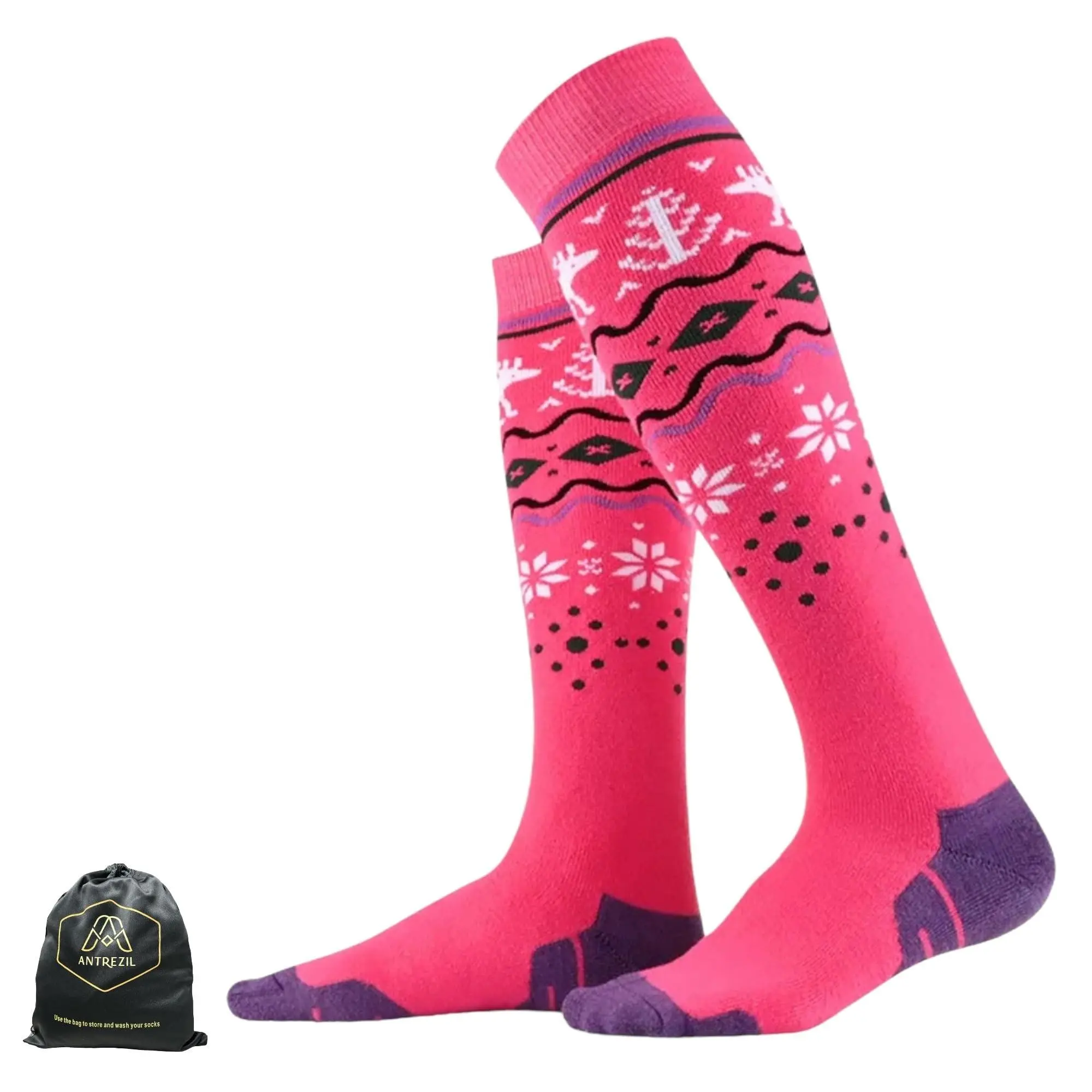 ANTREZIL Wool Pink Socks,Thick Sock,Outdoor Sports Socks Snowboarding, Breathable Sustainable Sweat-Absorbent,Girls Socks,Warmth and Comfort.
