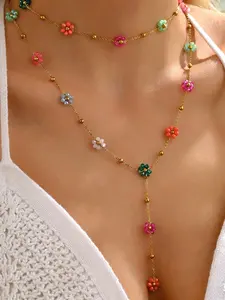 Stainless Steel Multi-Layer Flower Necklace, Versatile Choker Chain, Daily Commute Jewelry, Perfect Gift for Dates, Festivals, Parties，Beach Vacation