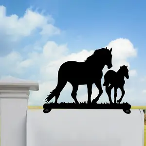 Two Steed Horse Iron Art Silhouette Mailbox Top Decoration – Decorative Mailbox Sign & Ornament (Mailbox, mailbox parts and mailbox covers NOT included)