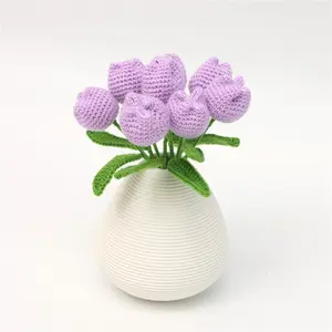 Handmade Knitted Tulip Artificial Plant Pot, Valentine's Day Mother's Day Father's Day Gift, Home Desktop Decoration Fake Flower Prop, Decorative Flowers, Decoration Items