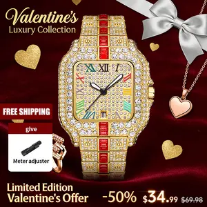 Valentine's Luxury Collection Ladies Rhinestone Embellished Square Dial Quartz Watch with Date Display Luminous Function Gift Box Included Timeless Classic Style Perfect Gift for Wife and Mom
