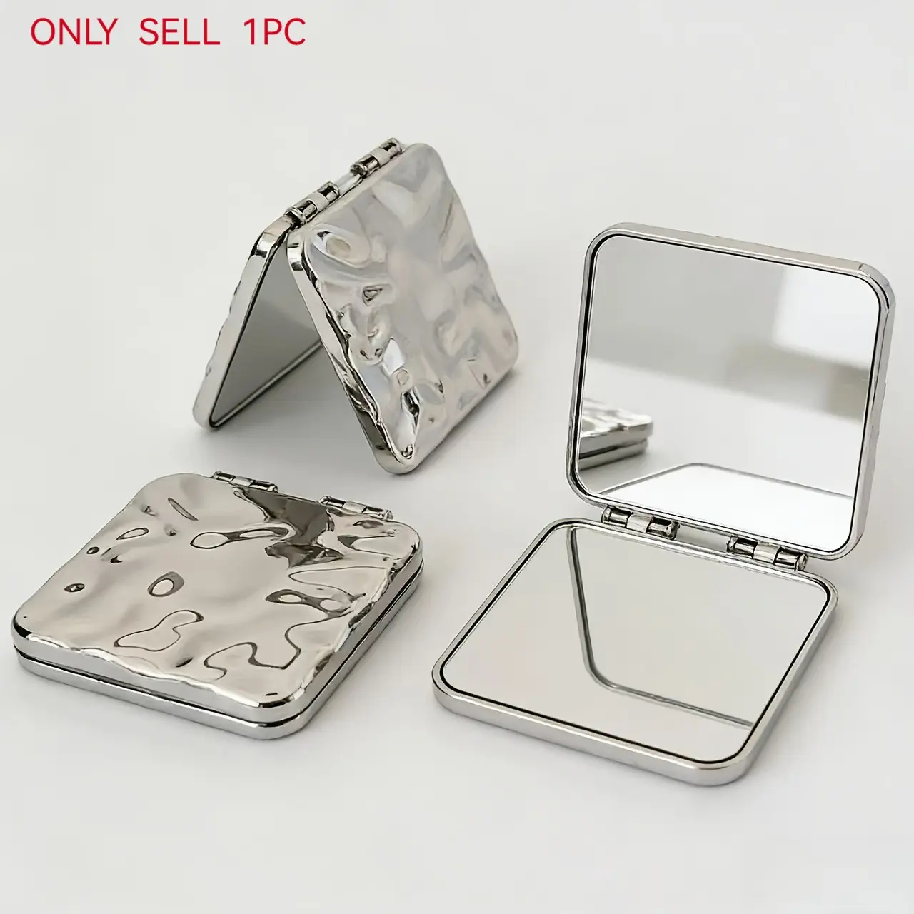 Double-Sided Electroplated Wave Texture Folding Mirror, Travel Makeup Mirror, Foldable Makeup Mirror, Portable Folding Mirror, High-Definition, No Distortion, Mini Size, Pocket or Bag Fit, Perfect Gift