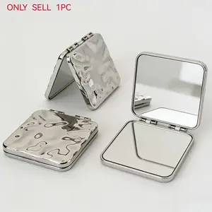 Double-Sided Electroplated Wave Texture Folding Mirror, High-Definition, No Distortion, Mini Size, Pocket or Bag Fit, Perfect Gift