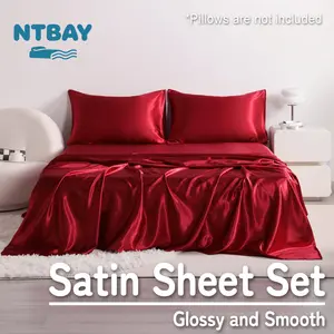 NTBAY Silky Satin Sheet Set, 3/4 Pieces Polyester Bedding with Deep Pocket, Glossy Finish for Hair & Skin, Wrinkle Free, Smooth and Warm, Oeko-Tex