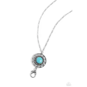 Sahara Suburb - Blue Turquoise Silver Lanyard Necklace - Paparazzi