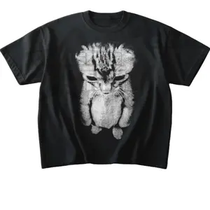 Women's 100% Cotton Oversized Round Neck Short-Sleeve Casual Top, Unisex Sad Meme Cat Funny Shirt, Animal-Themed Gift