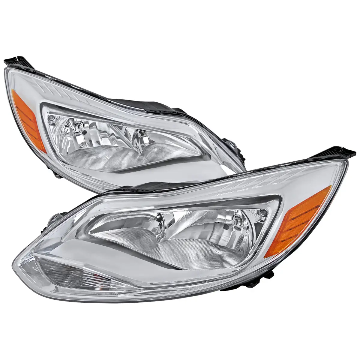 2012-2014 Focus Factory Style Headlights w/ Amber Reflectors (Chrome Housing/Clear Lens)