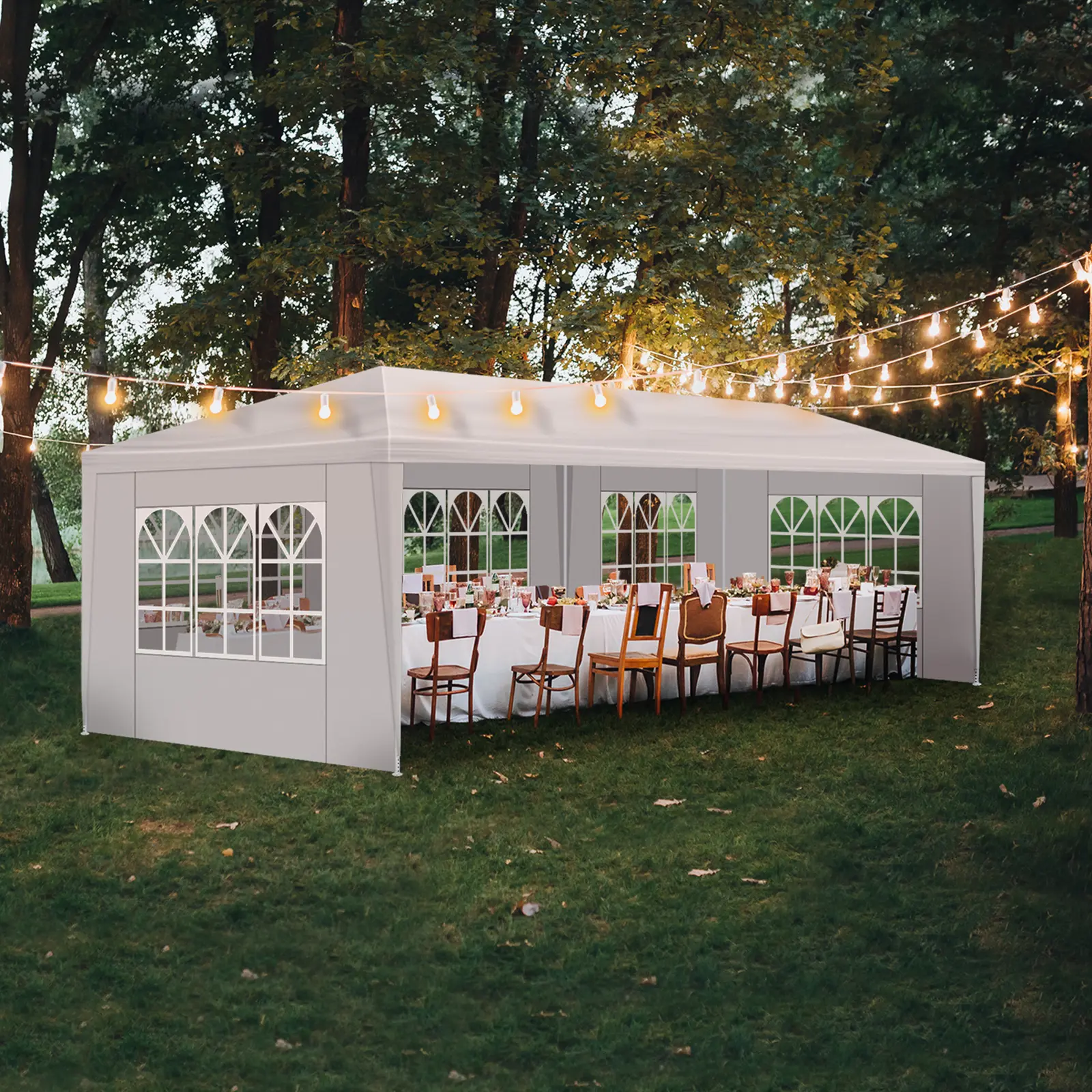30FT Outdoor Canopy Tent with 5 Sidewalls & Windows, Heavy Duty Waterproof Pergola for Weddings Camping Parking, Spiral Steel Pipe Frame, 3x9m ,festival