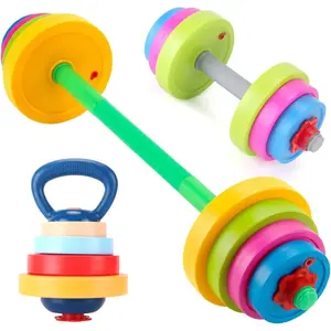 Kids Exercise Weight Set - 3-in-1 Adjustable Workout Toy Equipment for Children Pretend Play Exercise - Toddler Beginner Gym, Fitness, Weightlifting and Powerlifting (Dumbbell, Barbell, Kettlebell)