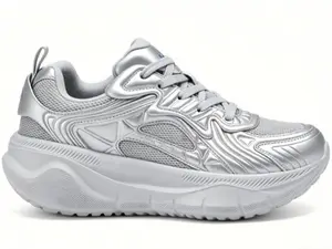 Men's Metallic Platform Sneakers - Silver/Gold, Non-Slip, Breathable Mesh, Comfortable Training Shoes with Knit Memory Foam, Heel Collar for Outdoor & Casual Activities