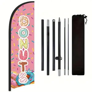 Donuts Shop Flag, Polyester Advertising Flag with Flag Pole and Ground Stake, Outdoor Promotion Banner Decoration, Standing Banner, Outdoor Banners