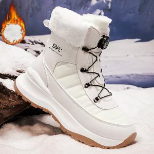 Men's Winter Quilted Contrast Faux Fur Design snow Boots, Casual Warm Thick Sole AnkleBoots For Outdoor Activities, Male All-match Round Toe Shoes For Daily Wear men shoes Beige Lace botas para hombres