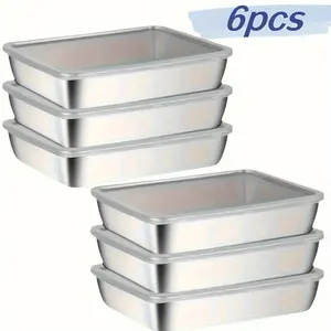 Kitchen Utensils 6 Pieces Set Stainless Steel Square Food Storage Container Leak-proof Stackable for Home and Outdoor Use Transport of Food and Tableware