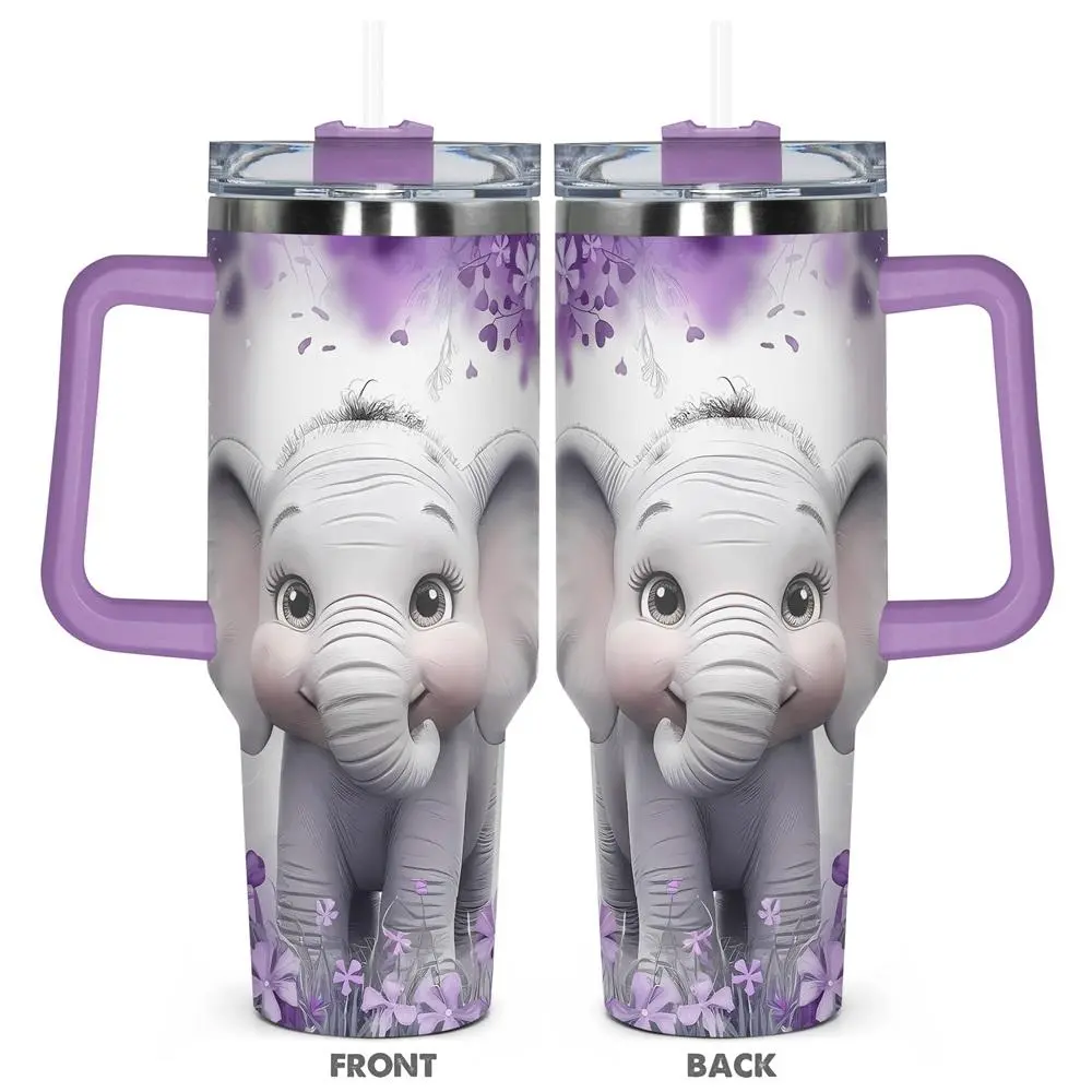 40oz Tumbler with Lid, 1 Count Cute Elephant Pattern Insulated Tumbler, Everyday Tumbler, Durable Drinking Cup for Home Office School, Gift for Elephant Lover, Drinkware