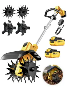 Cordless Tiller Cultivator/ Trencher 2-IN-1, Electric Mini Tiller Lawn Edger w/ 2*4.0Ah Battery, 9” Width, 6” Depth, 48 Steel Tines Rototiller for Garden, Soil, Weeding, Compatible with Dewalt Battery