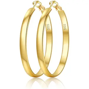 5mm Wide Gold Hoop Earrings for Women,Sterling Silver Hoop Earrings Large Silver Hoop Earrings Hypoallergenic Lightweight 14K Real Gold Plated Big Hoop Earrings for Women 30/40/50/60/70mm