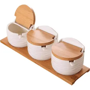 Ceramics Storage Jar Porcelain Condiment Jar Spice Container with with Flip Lid and Spoon - Best Creative Seasoning Box for Your Home, Kitchen, Counter (3)