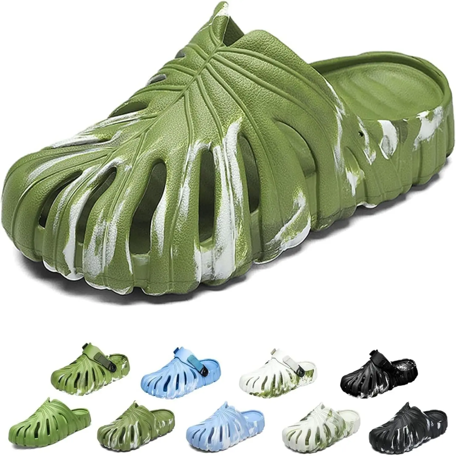 Unisex Monstera Leaf Print Slip-On Slippers - Lightweight Flexible EVA Cloud Shoes, Thick Non-Slip Sole, Water Resistant Quick-Drying Men's & Women's Bathroom Footwear, Slide