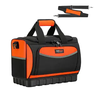 TUFFWORX Tool Bag, Large Tool Organizer Bag with 18 Pockets,15.7x 11.4x 9.8 inch, Heavy Duty 600D Fabric, Black and Orange