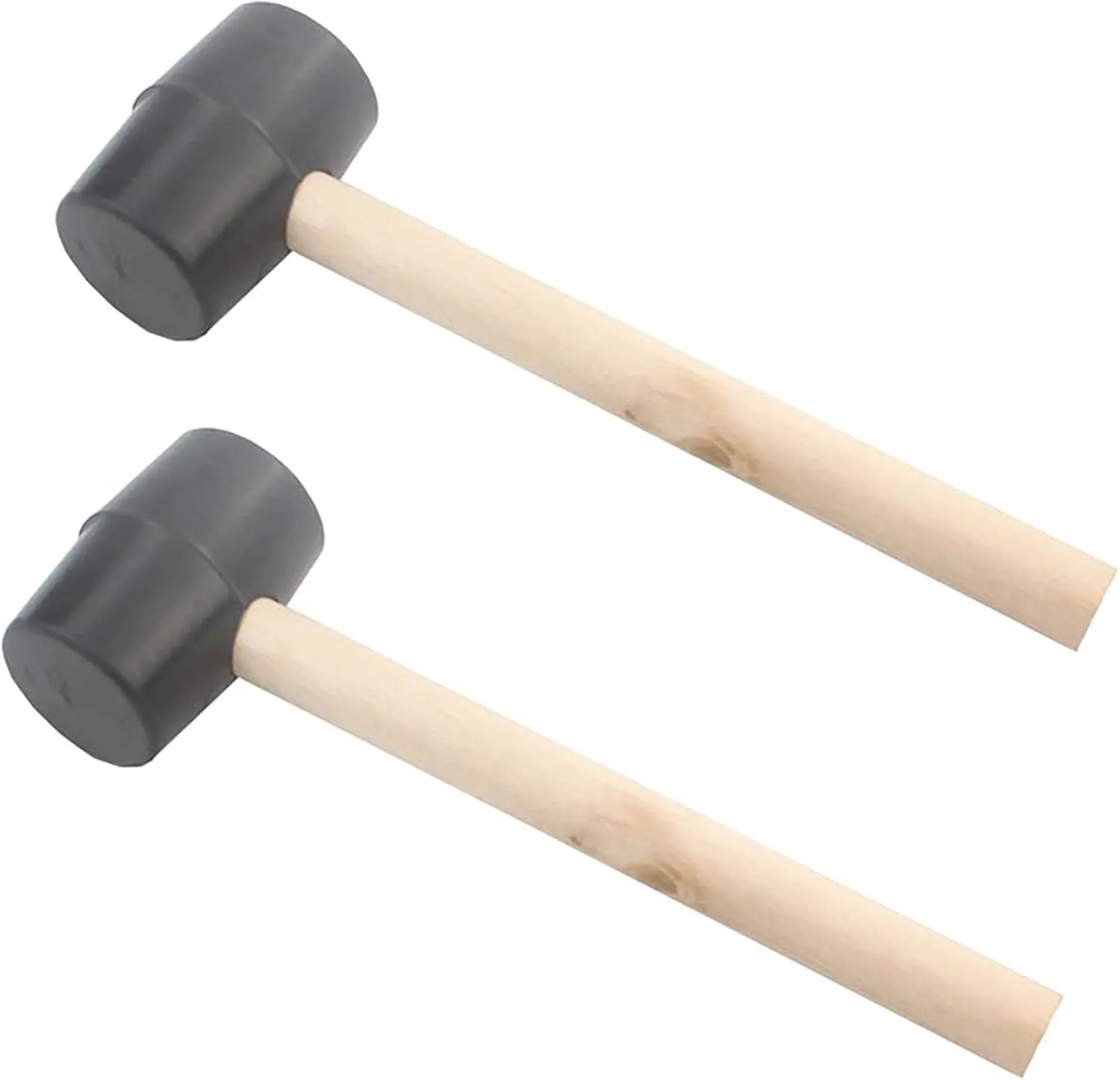 2 Pcs Non-Slip Wood Handle Rubber Mallet Hammers - 10oz (290g), 2 in Diameter, 3 in Head Length, 7.8 in Handle - for Floor Installation, Camping