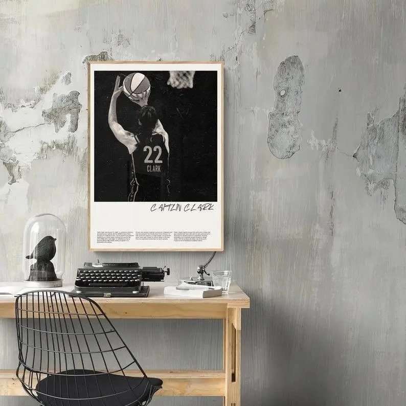 Caitlin Clark  Retro Scratched Poster  Basketball  Black and White - Poster