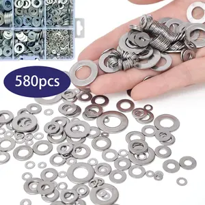 580Pcs Galvanized Flat And Lock Washers Assortment Kit Heavy Duty Anti-Rust Hardware Set With Storage Box For Home Garage Bolt Repair