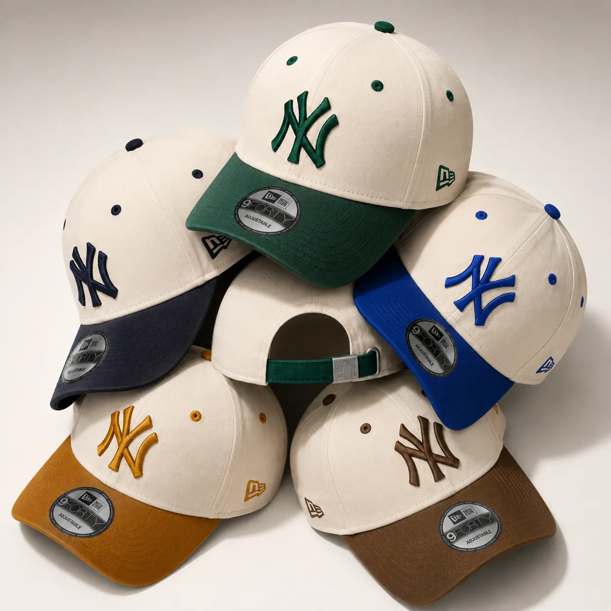 New Era 9Forty New York Yankees 2-Tone Strapback Baseball Cap - Curved Brim Dad Hat, Engraved Metal MLB Buckle for Men & Women