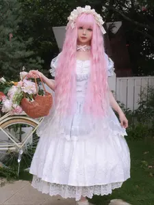 40 Inch Extra Long Cosplay Wig with Bangs, Curly Hair, Soft Synthetic Material, Heat Resistant, Perfect for Parties Weddings Princess Costumes, Synthetic Material Wigs, Fluffy Synthetic Wigs