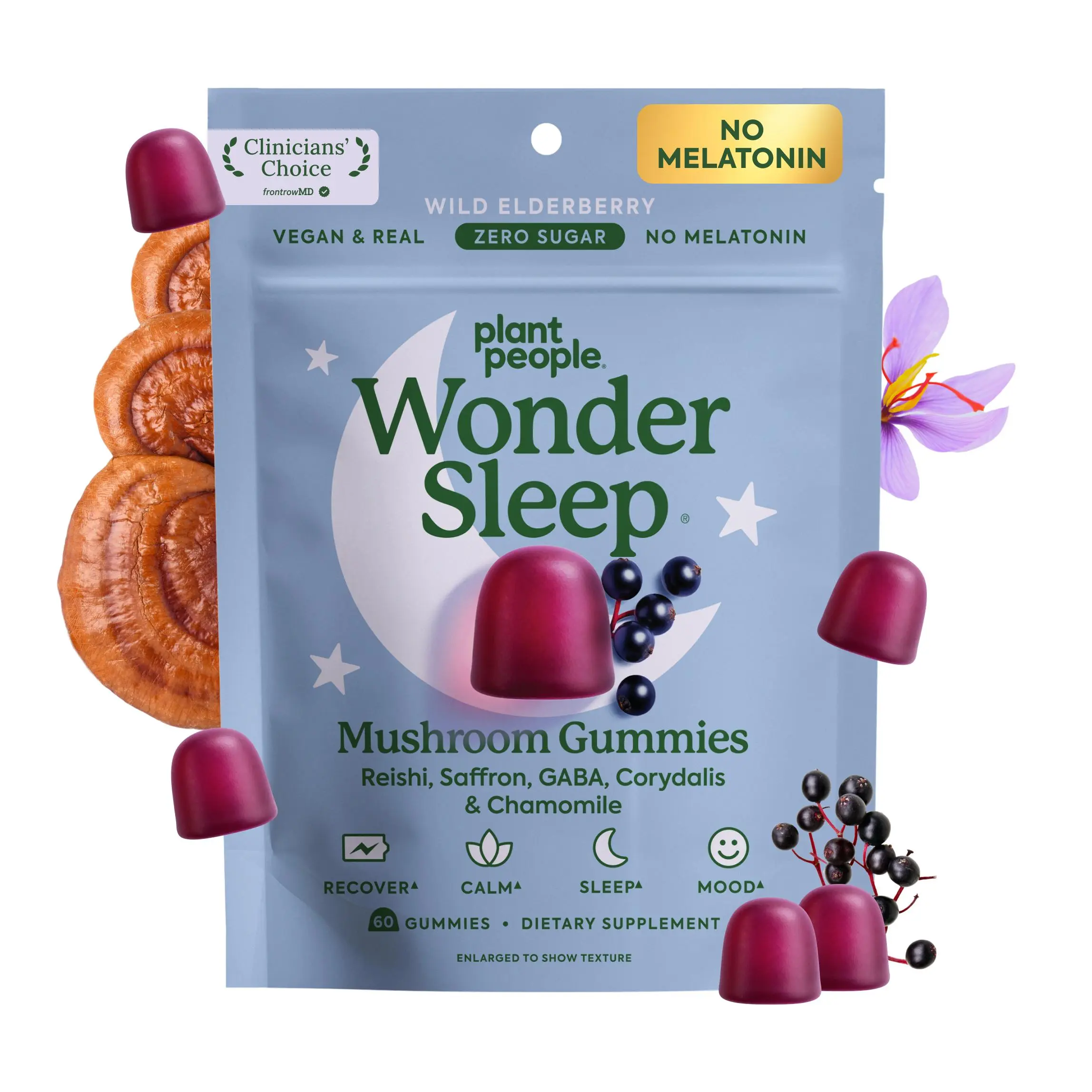 WonderSleep Mushroom Gummies by Plant People - Sugar Free, Melatonin Free, All Natural Sleep Gummy Supplement Healthcare Dietary Health Wellness Supplement Edible Dietary Supplements