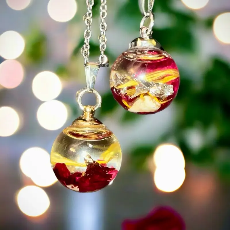 Moon Water Love Spell Necklace Daily Wear Rose Calendula Gold Flakes for Soulmate Attraction Self Love Divine Feminine Energy Jewelry