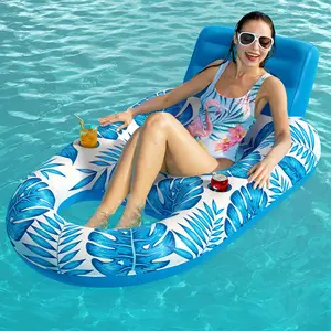 Inflatable Pool Float with Armrest & Backrest Adult - Cozy Pool lounger float with Cup Holders ,Tropical-print Tanning Bed Pool Floaties - PVC Float Chair for Swimming Pool,Summer Beach Pool Party Supplies for Adults
