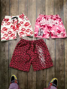 Men's 3-Pack Trendy Print Casual Shorts, Lipstick/camo/lion Pattern, Drawstring, Loose-Fit, Sporty Style, Streetwear, Daily Wear, Sports