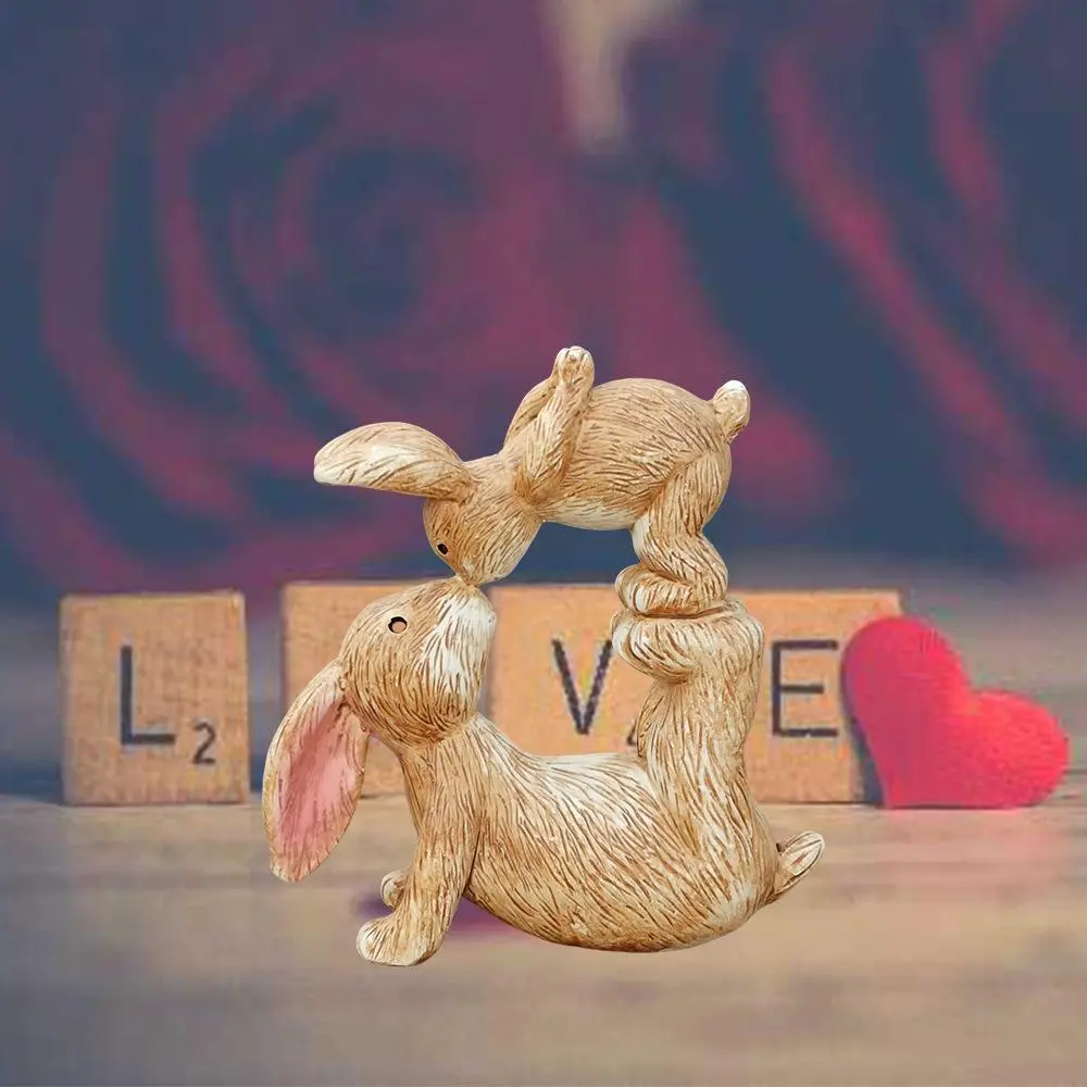 Charming Artificial Resin Bunny Figurine Pair, Animal Decorative Figurines for DIY Bag Accessories, Indoor Home Decor, Valentine’s Day Gift Ornament